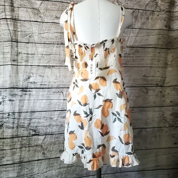 NWT Cider Dress Junior’s Ivory Yellow Lemon Print Sundress Tie Straps Size M - Picture 4 of 11
